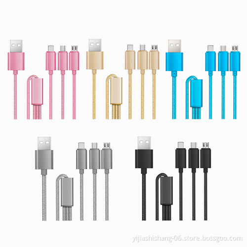 Yijiashishang 3 in 1 usb cable for iphone  micro type c mobile phone accessories three in one cables